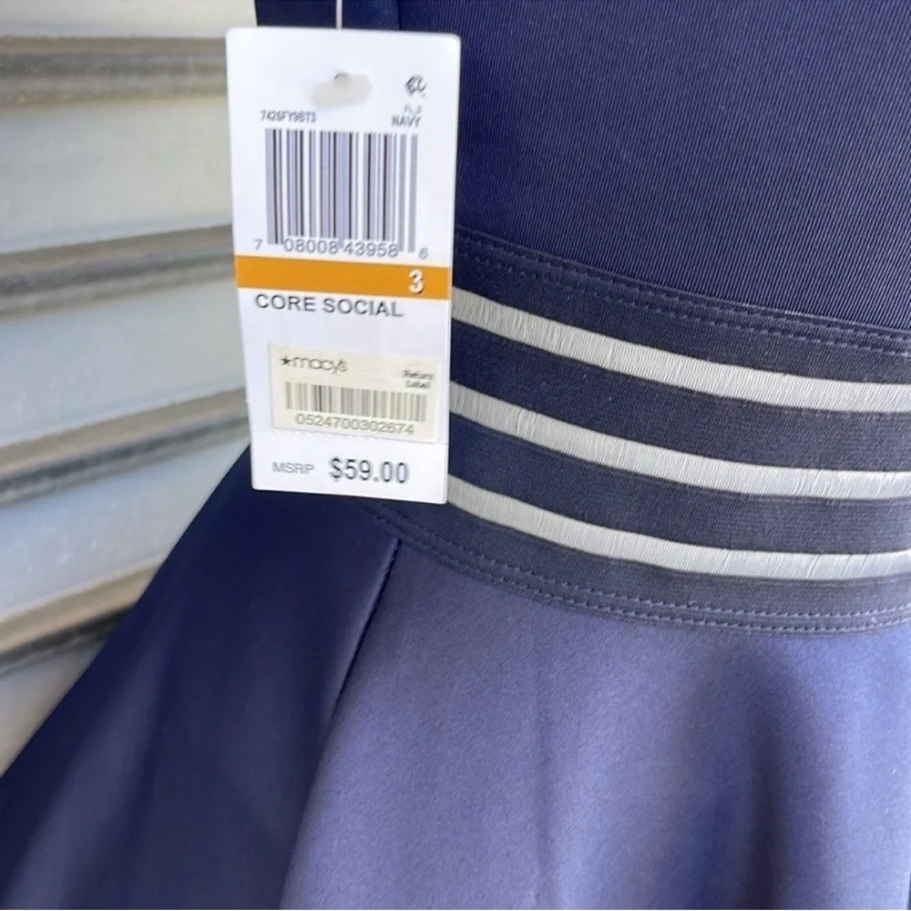 City Studio Navy Fit-and-Flare Mini Dress with Striped Waist Size 3 - Picture 5 of 11